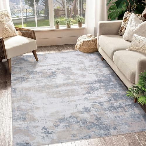 GAOMON grey and taupe 9 by 12 foot abstract area rug