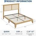GAOMON Queen Wood Bed Frame with LED Rattan Headboard: view 2