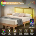 GAOMON Queen Wood Bed Frame with LED Rattan Headboard: view 4