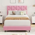 GAOMON pink twin platform bed frame with upholstered headboard