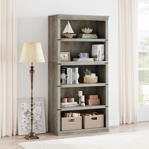 GAOMON grey 67.4 inch tall 5 tier farmhouse bookcase