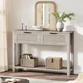 GAOMON grey 43 inch fluted console table with 2 drawers and a lower shelf