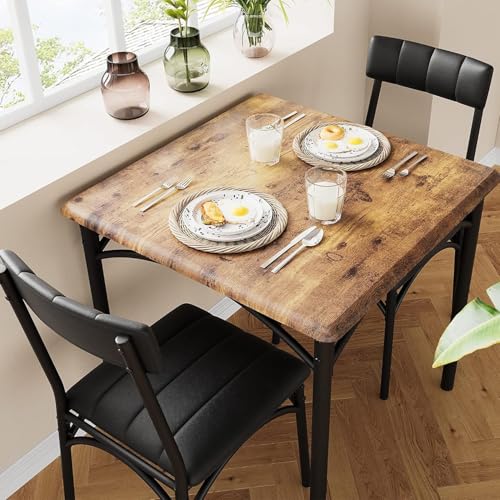 GAOMON rustic brown 3-piece dining table set for 2 with padded chairs