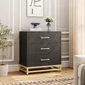 GAOMON black 3 drawer dresser with metal handles and tapered legs