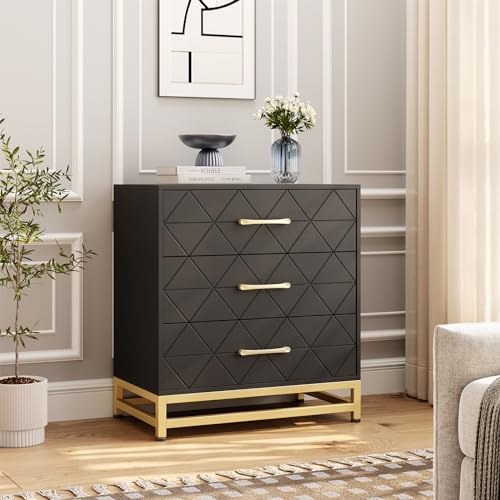 GAOMON black 3 drawer dresser with metal handles and tapered legs