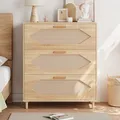 GAOMON 31.5 Inch 3 Drawer Rattan Dresser, Oak: view 3