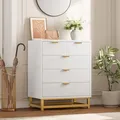 GAOMON white 5 drawer tall dresser with gold handles and legs