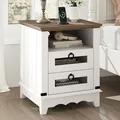 GAOMON white and brown 18 inch farmhouse nightstand with charging station