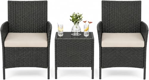 GAOMON black and beige 3-piece outdoor rattan patio chair set