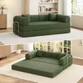 GAOMON green convertible corduroy sofa bed shown folded out to bed mode