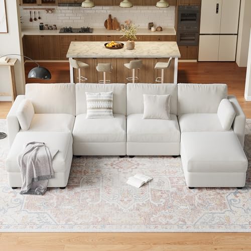 GAOMON beige 136 inch U-shaped modular sectional sofa in a living room