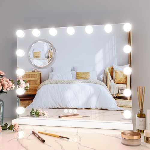 GAOMON white LED vanity mirror with touch control and detachable magnifying mirror
